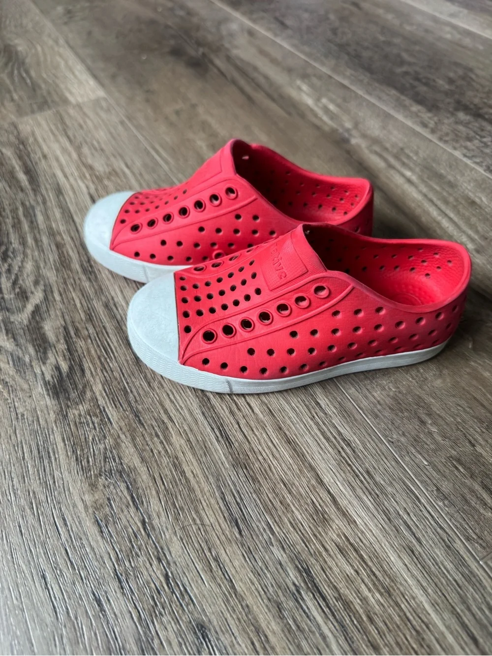 Native Kids Slip-On Water Shoes in Red with White Toe Caps